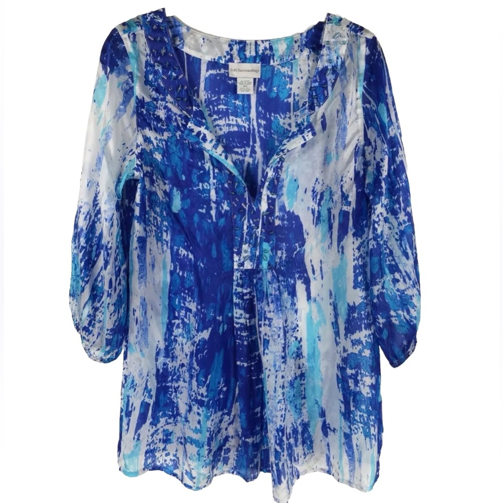 Soft Surroundings 100% SILK Seaglass Tides Tunic Top Beaded Sheer Style 24022 XS